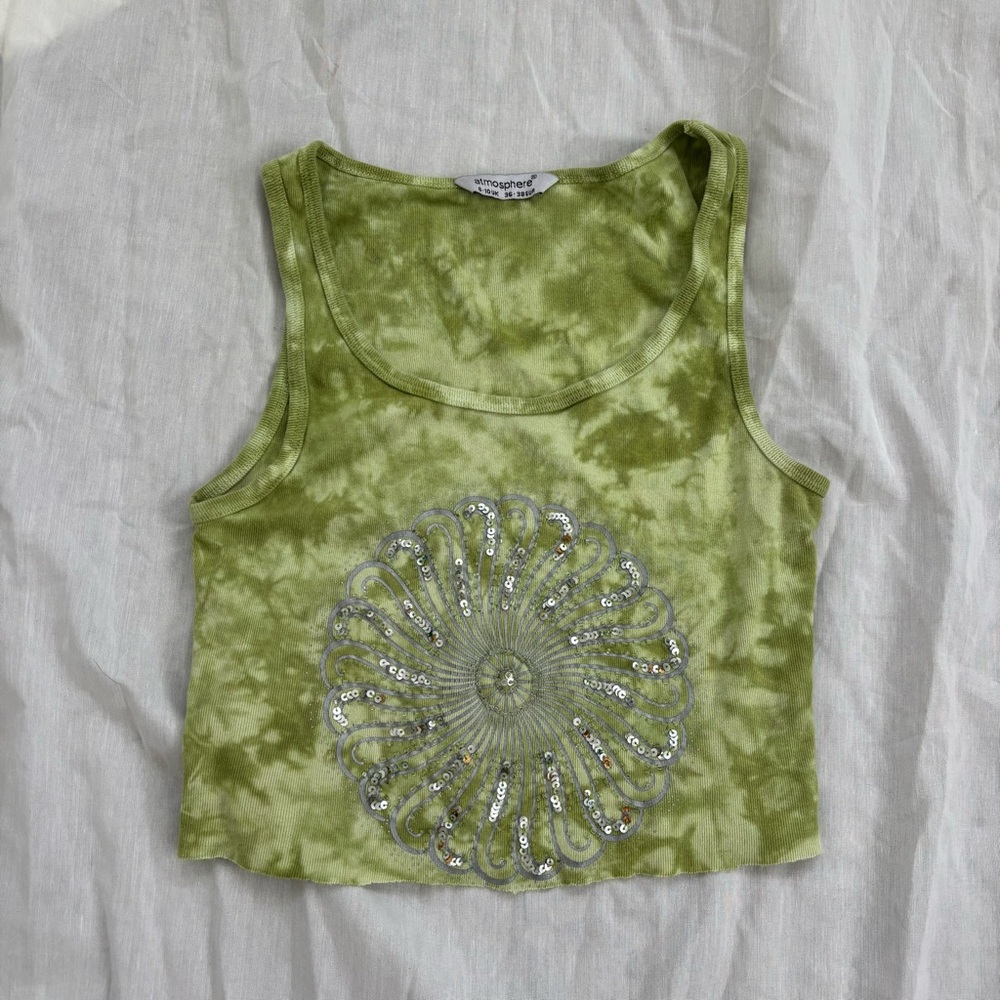 Green Tie Dye Sequin tank top
